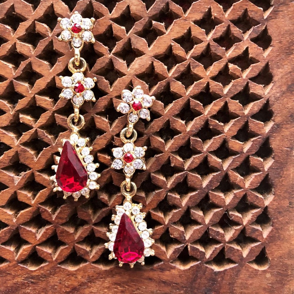 Ruby & Diamond Floral Drop Earrings